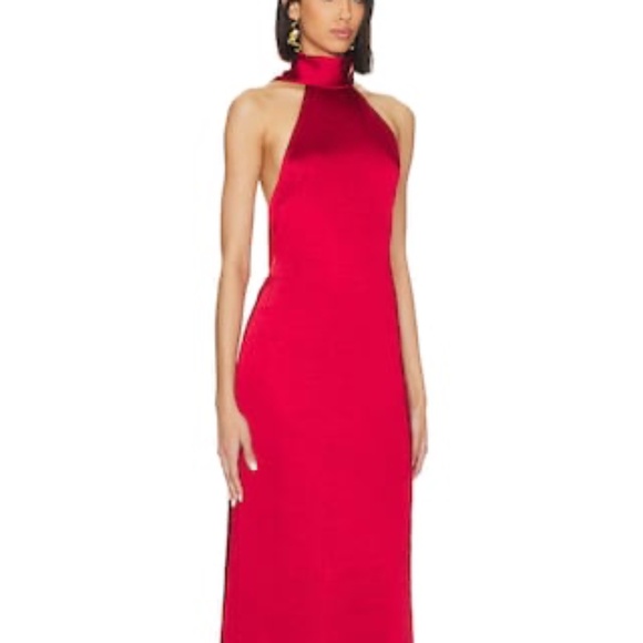 LPA Raveena Halter Scarf Maxi Dress in Cherry Red - Picture 3 of 13